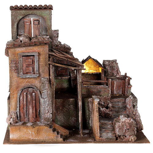 Illuminated village for nativity set with stable 45x50x40 cm for 10 cm figures 1