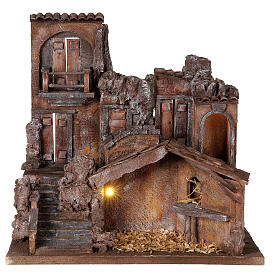 Nativity village with stable lighted 45x45x35 cm for 10 cm figures