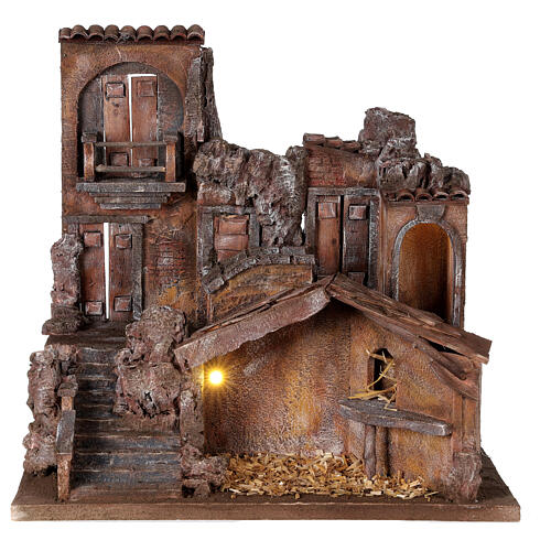 Nativity village with stable lighted 45x45x35 cm for 10 cm figures 1