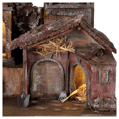 Nativity village with stable lighted 45x45x35 cm for 10 cm figures 7