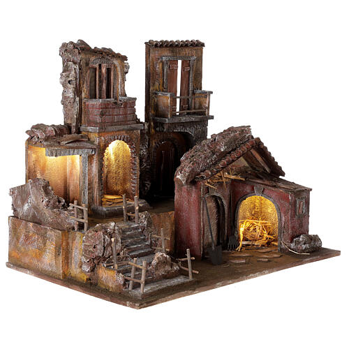 Nativity village with stable lighted 45x45x35 cm for 10 cm figures 8