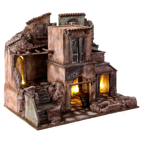 Aldeia iluminada com estábulo cenário para presépio com figuras altura média 12 cm, medidas: 48x53x42 cm 6