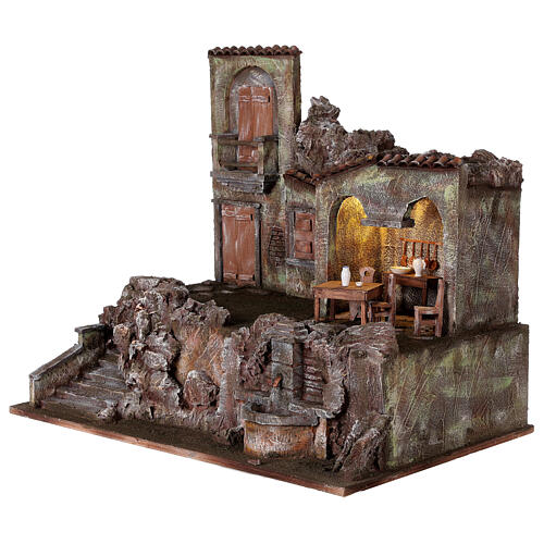 Illuminated village with fountain and staircase 55x60x40 for statues 12 cm 3