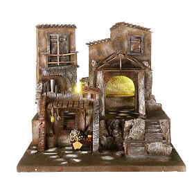Illuminated village with stable and workshop 50x60x40 for statues 12 cm