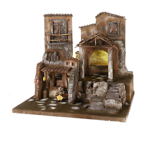 Illuminated village with stable and workshop 50x60x40 for statues 12 cm 2