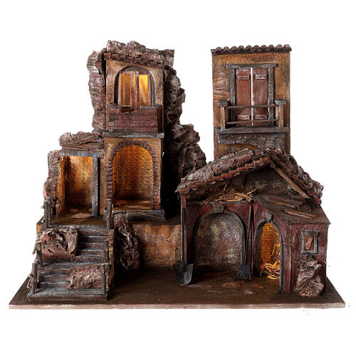Illuminated village with tool shed 50x60x45 cm for Nativity Scene with 14-16 cm characters 1