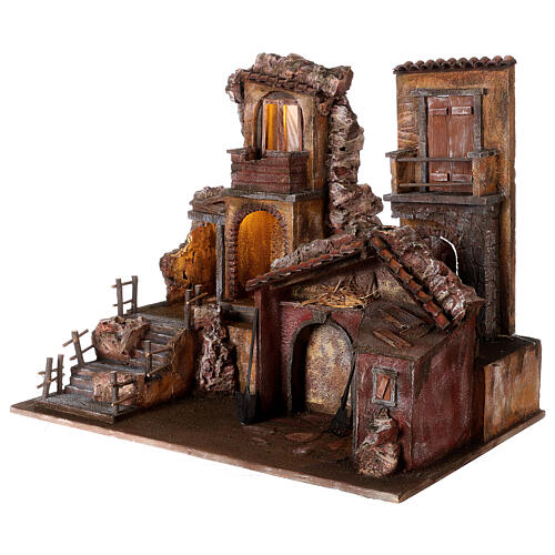 Pueblo belén iluminado con cabaña herramientas 50x60x45 para estatuas 12 cm 2