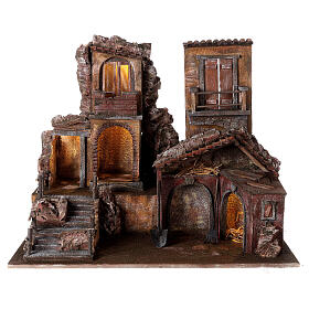 Lighted nativity village with stable tools 50x60x45 cm for 12 cm nativity