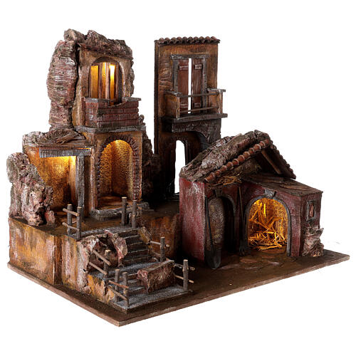 Lighted nativity village with stable tools 50x60x45 cm for 12 cm nativity 3