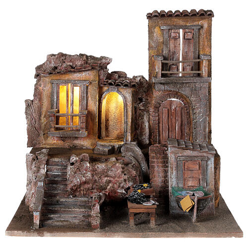 Illuminated village with fish market 50x60x40 for statues 12 cm 1