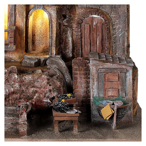 Illuminated village with fish market 50x60x40 for statues 12 cm 2