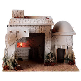 Arab tavern with oven flame and smoke effects 25x35x25 cm for Nativity Scene with 12-14 cm characters