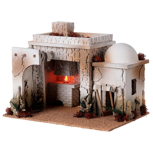 Arab tavern with oven flame and smoke effects 25x35x25 cm for Nativity Scene with 12-14 cm characters 3