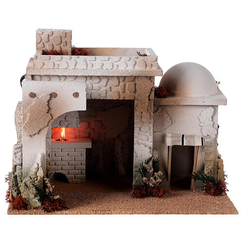 Arabian house with oven flame effect light for nativity 12-14 cm 25x35x25 cm 1