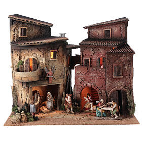 Nativity Scene village with porch, 40x50x40 cm, for characters of 10 cm