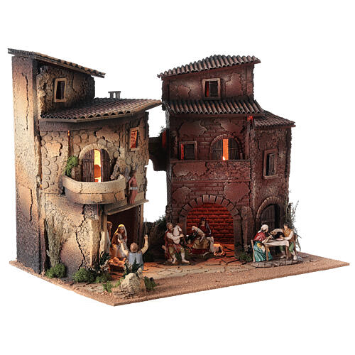 Nativity Scene village with porch, 40x50x40 cm, for characters of 10 cm 3