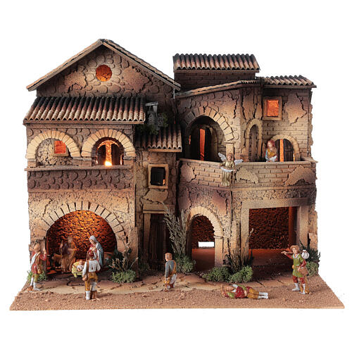 Aldeia iluminada com terraços 40x50x40 cm para presépio Moranduzzo com figuras altura média 8 cm 1