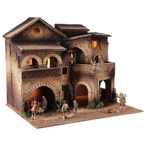 Aldeia iluminada com terraços 40x50x40 cm para presépio Moranduzzo com figuras altura média 8 cm 3