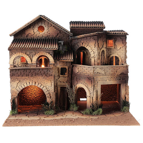 Aldeia iluminada com terraços 40x50x40 cm para presépio Moranduzzo com figuras altura média 8 cm 7