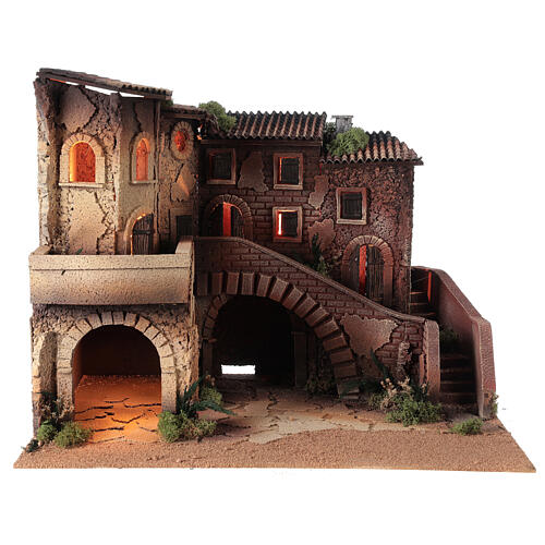 Cenário para presépio Moranduzzo com figuras altura média 8 cm casas com terraço e escada, 39x50x40 cm 7