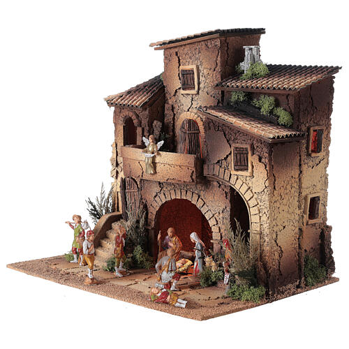 Crèche village complet double escalier 40x40x30 cm santons 8 cm Moranduzzo 3