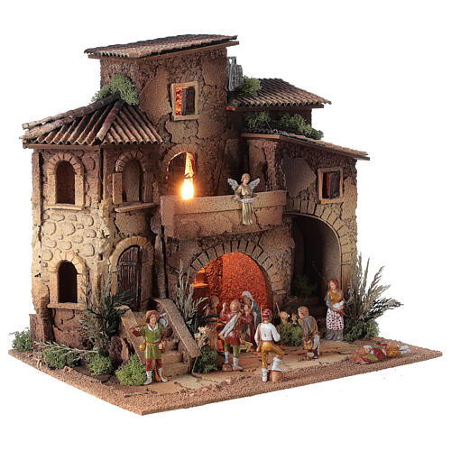 Crèche village complet double escalier 40x40x30 cm santons 8 cm Moranduzzo 5