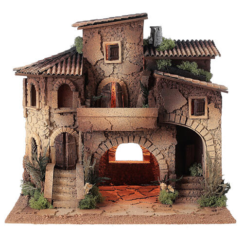 Crèche village complet double escalier 40x40x30 cm santons 8 cm Moranduzzo 7