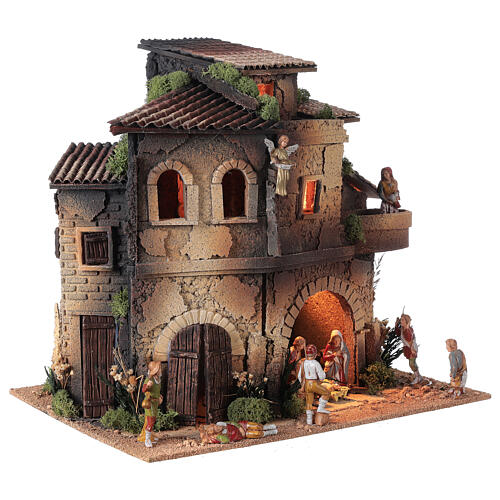 Hamlet with porch and balcony for Nativity Scene of 8 cm 40x40x30 cm, Moranduzzo's characters 3