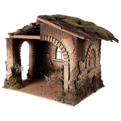 Nativity stable with fire for characters of 30 cm, 55x60x45 cm 2