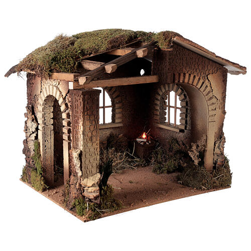 Nativity stable with fire for characters of 30 cm, 55x60x45 cm 3