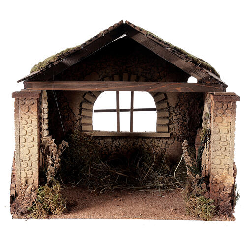 Rustic Nativity stable for characters of 20 cm, wooden roof, 45x50x35 cm 1