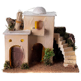 Casa em miniatura estilo palestino com escada para presépio com figuras altura média 6-8 cm, medidas: 20x25x15 cm