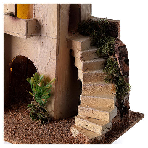 Casa em miniatura estilo palestino com escada para presépio com figuras altura média 6-8 cm, medidas: 20x25x15 cm 2