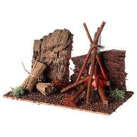 Feuerstelle mit Topf und Flammen für Krippe, 8-10 cm