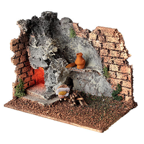 Eckofen in Mauer mit Flamme für Krippe, 8-10 cm 3
