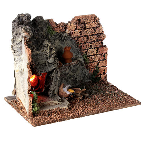 Corner masonry oven with flame effect for Nativity Scene with 8-10 cm figurines 4