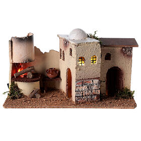 Hornos y fogatas para el belén: Casa belén luz fuego parpadeante 15x35x15 belén 8-10 cm