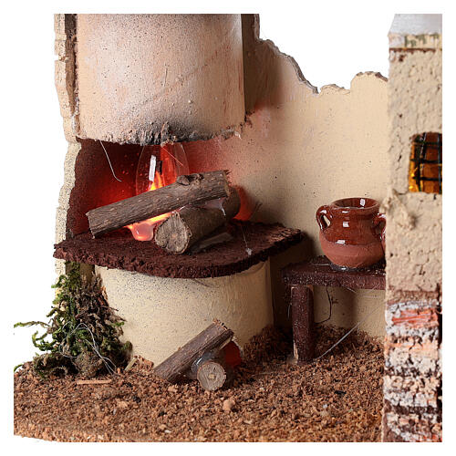 Casa em miniatura estilo palestino com luz trémula efeito chama para presépio com figuras altura média 8-10 cm, medidas: 15x35x16 cm 2