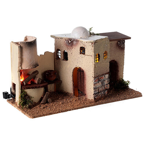 Casa em miniatura estilo palestino com luz trémula efeito chama para presépio com figuras altura média 8-10 cm, medidas: 15x35x16 cm 4