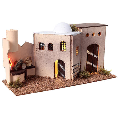 Casa em miniatura estilo palestino com luz trémula efeito chama para presépio com figuras altura média 8-10 cm, medidas: 15x35x16 cm 3