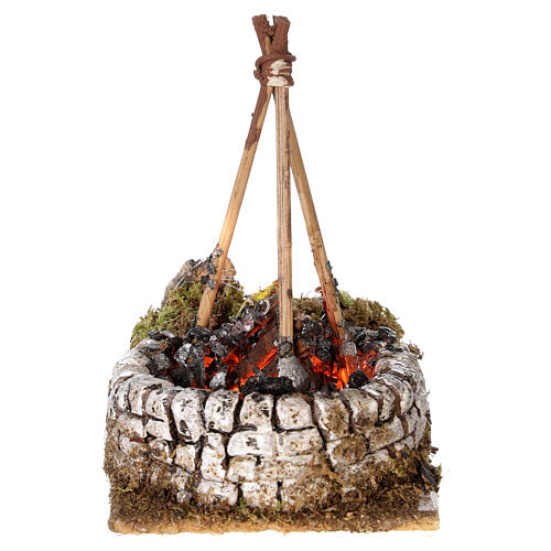 Feuerstelle auf Steinen mit Flammen, 10x10x5 cm 1