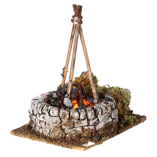 Feuerstelle auf Steinen mit Flammen, 10x10x5 cm 2