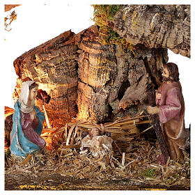 Cabana Natividade iluminada figuras presépio com figuras altura média 10 cm, medidas: 24x33x18 cm
