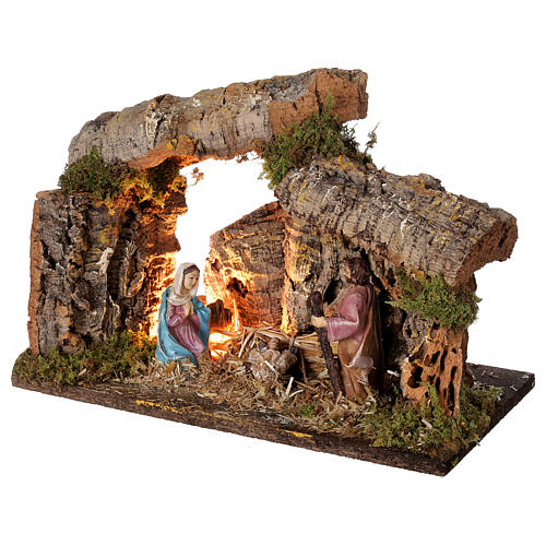 Cabana Natividade iluminada figuras presépio com figuras altura média 10 cm, medidas: 24x33x18 cm 3