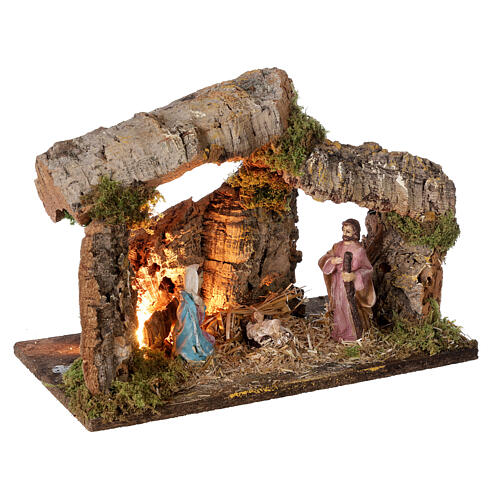 Cabana Natividade iluminada figuras presépio com figuras altura média 10 cm, medidas: 24x33x18 cm 4