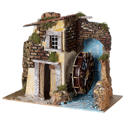 Casa com moinho de água em movimento miniatura para presépio com figuras altura média 12 cm, medidas: 21x23x28 cm 3