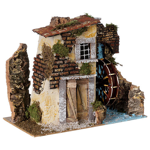 Casa com moinho de água em movimento miniatura para presépio com figuras altura média 12 cm, medidas: 21x23x28 cm 4