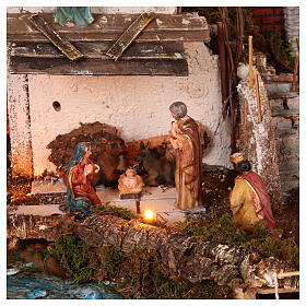Nativity scene with lights and waterfall 70x120x75 cm Nativity scene 10 cm