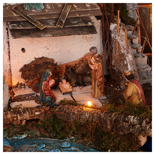 Nativity scene set with lights and waterfall 70x120x75 cm nativity 10 cm 5
