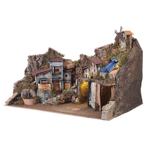 Décor crèche napolitaine 14-16 cm avec fontaine et chute d'eau 45x100x60 cm 3